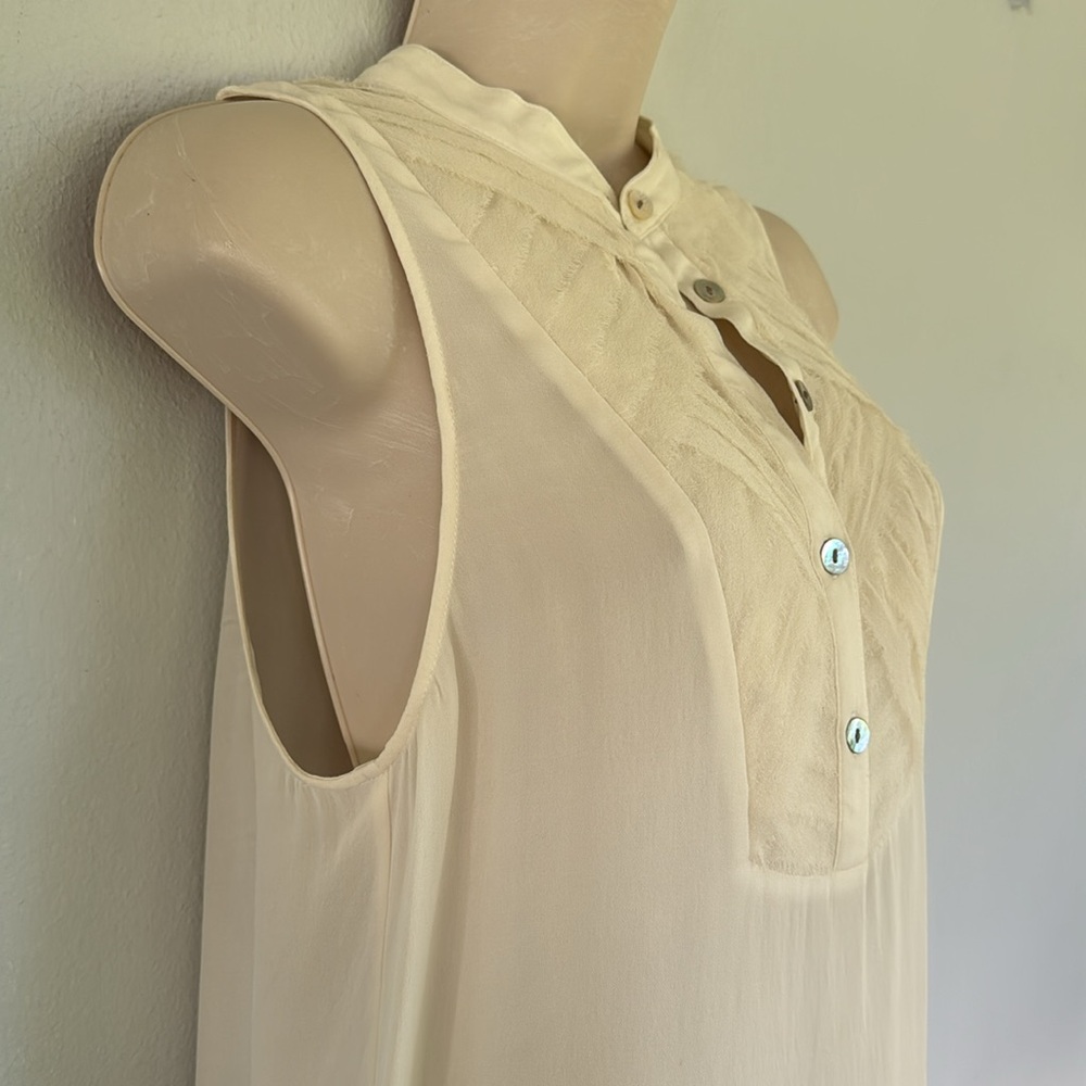 Haute Hippie cream white silk sleeveless mesh half button blouse size small - Picture 7 of 11